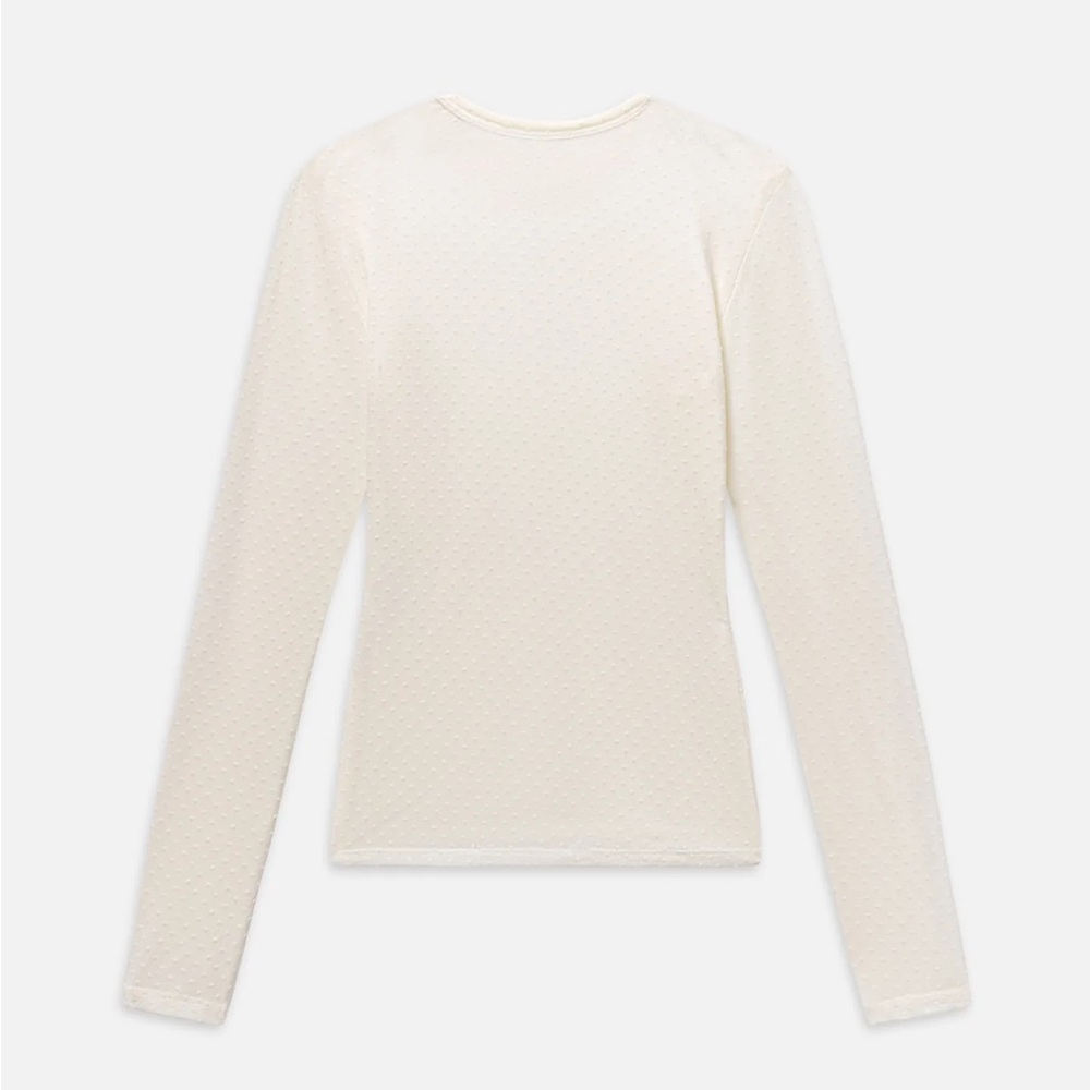 Frame The Mesh Polka Dot Top in Cream Off White S Sheer Cewneck Long Sleeve $278 - Picture 8 of 16
